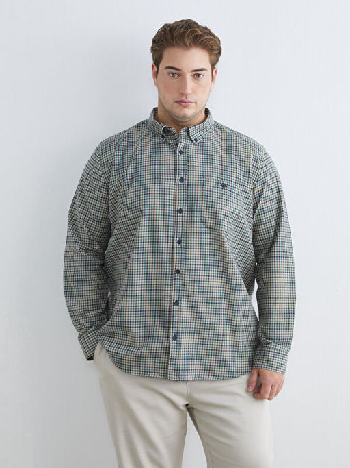 B?y?k Beden Regular Fit Uzun Kollu Ekose Erkek G?mlek