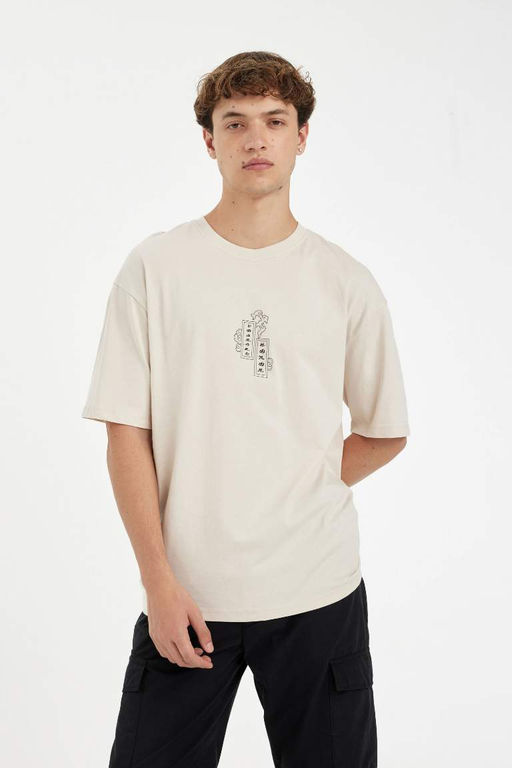 Футболка свободного покроя с круглым вырезом и короткими рукавами с принтом на спине - Defacto фото 4