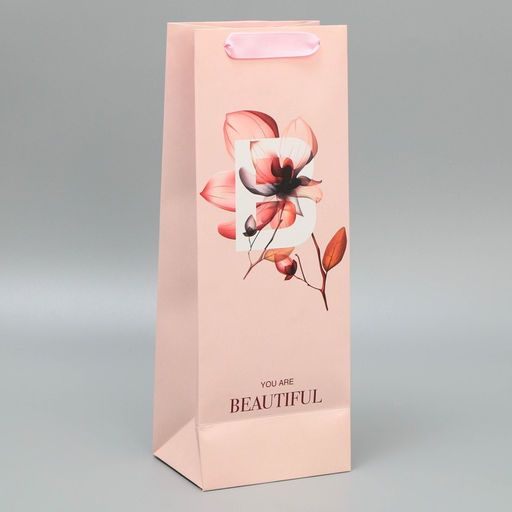 Пакет подарочный ламинированный под бутылку, упаковка, «You are beautiful», 13×36×10 см