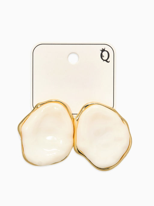 Серьги большие «Мятый овал», акрил, белые в золоте