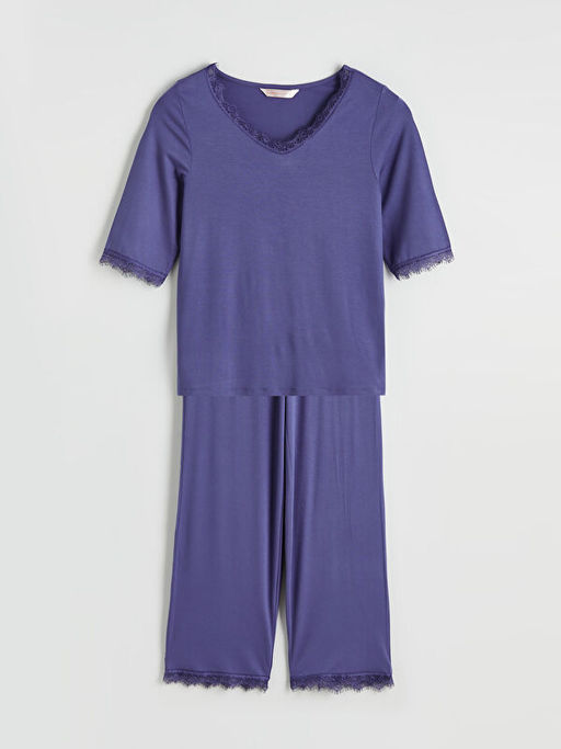 V Yaka Dantel Detayl? Kad?n Pijama Tak?m
