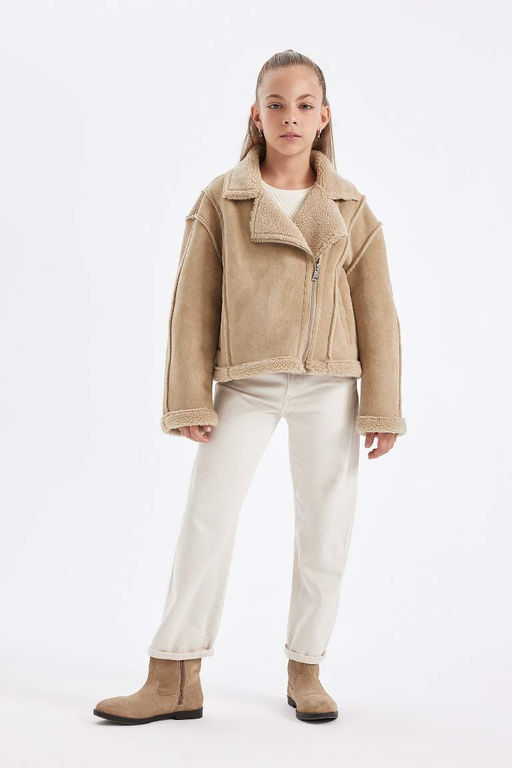 Куртка для девочки с воротником и плюшевой подкладкой - Defacto фото 2