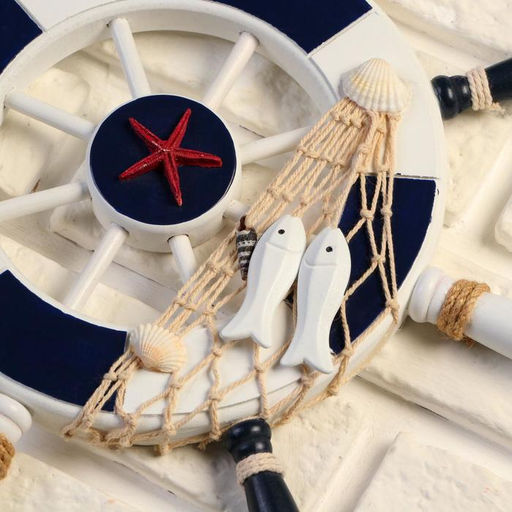 Декор настенный, панно «Штурвал с морской звездой», бело-синий, 33×33×2 см