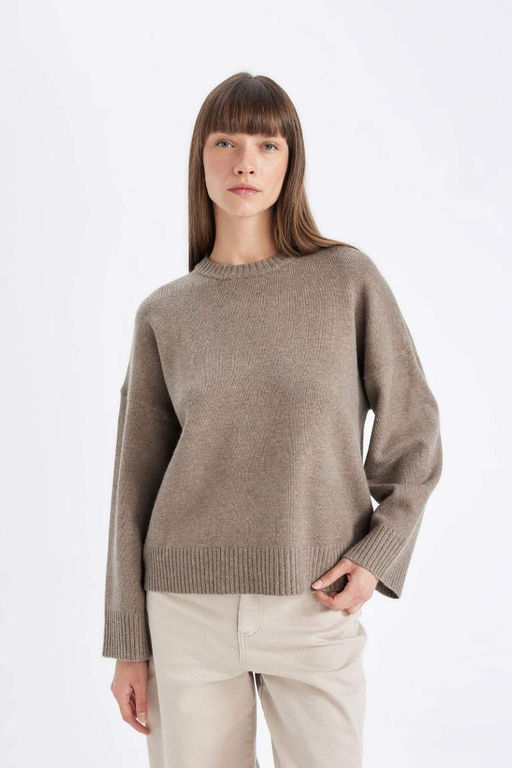 Свитер оверсайз с круглым вырезом - Defacto фото 3