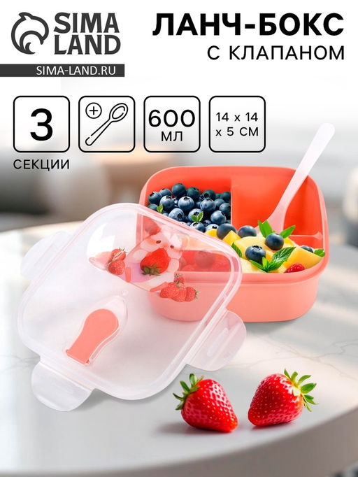 Ланч - бокс с клапаном Хомячок, 3 секции, 14145 см