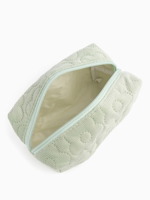 Косметичка объёмная на молнии, маленькая, с вышивкой, светло-зелёная