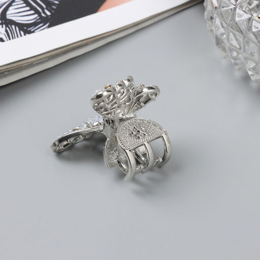 Цена за 6 шт. Крабик для волос «Доротеа», бабочка, 4 см, серебро