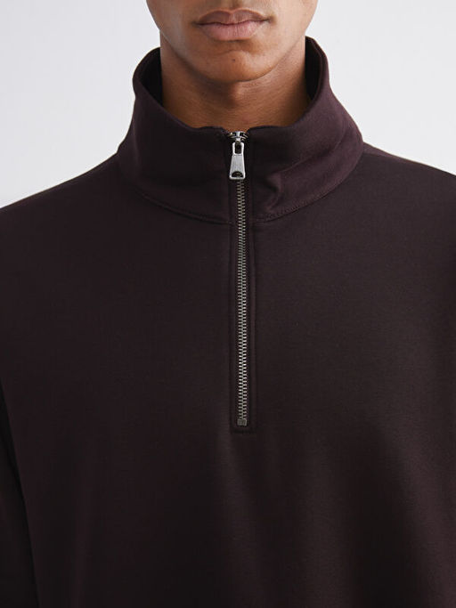 Fermuarl? Dik Yaka Erkek Kal?n Sweatshirt
