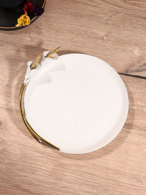 Блюдо сервировочное круглое Белые каллы белое с золотом. нержавеющая сталь 21х21,5х4 см - Simaland фото 2