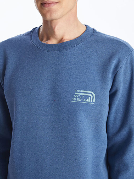 Bisiklet Yaka Bask?l? Erkek Kal?n Sweatshirt