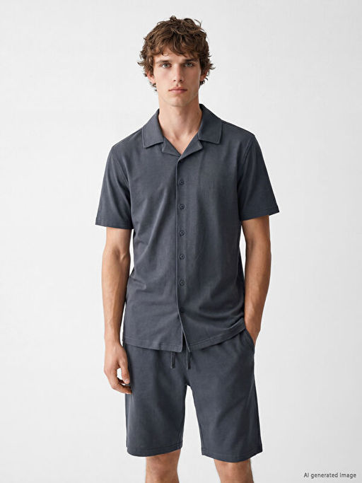 Regular Fit Erkek ?ortlu Pijama Tak?m?