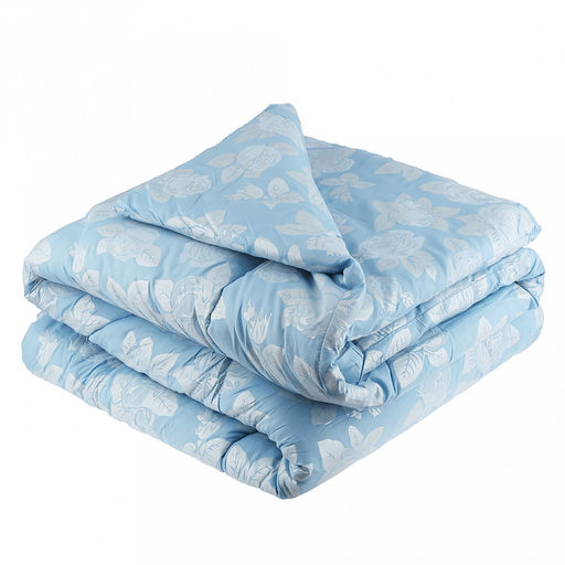 Одеяло Евро "Розы" на голубом, классическое/зимнее, 200х220см, наполнитель 400г/м2, файбер высшего сорта, чехол поплекс (пэ100%), стеганое, упак "Компакт" пакет ПВХ, еврослот, д25х55см/1,2кг, "Домашняя мода" (Россия)