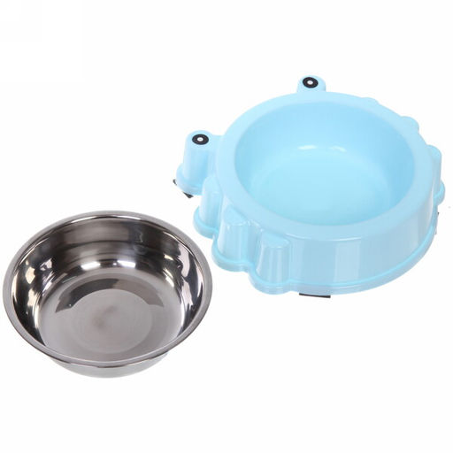 Цена за 2 шт. Миска пластиковая с металлической чашкой "Колор-Лягушка" 20*5см цвет нежно-голубой/250мл