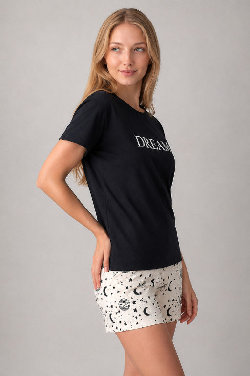 Арт. 9147 Пижама с шортами 42-50 Цвет:верх-черный,низ-молочный - Калинка фото 3