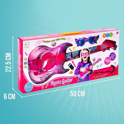 Игрушка музыкальная гитара «Играй и пой», с микрофоном, звуковые эффекты, розовая