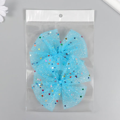 Цена за 2 шт. Декор для творчества «Бант из Фатина» голубой, 9 см (набор 2 шт.)