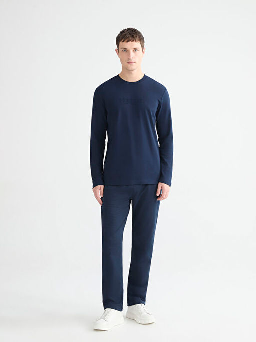 Bisiklet Yaka Uzun Kollu Bask?l? Erkek Ti??rt