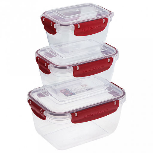 Контейнер для продуктов пластмассовый Мастер набор 3шт: 0,5л, 1л, 1,8л, прямоугольный, с клипсами, воздухонепроницаемый (герметичный), глубокий, съемный силиконовый уплотнитель, подходит для СВЧ (Россия)