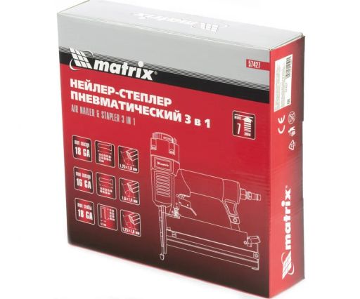 Нейлер-степлер пнев. 3 в 1, с рег. глуб., гвозди 18GA, гвозди 16GA, скобы 18 GA// Matrix