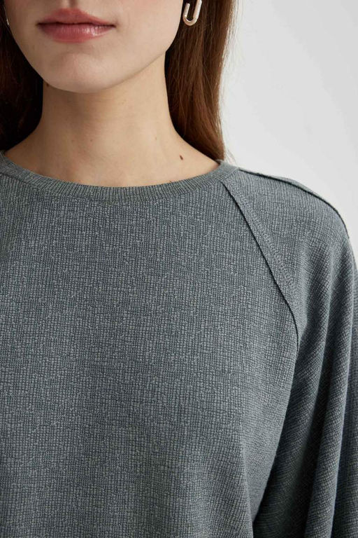 Футболка Relax Fit с круглым вырезом и длинными рукавами - Defacto фото 5