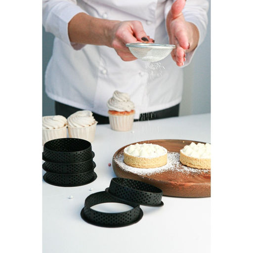 Формы для выпечки тарта Доляна, перфорированные, внутренний d=8.3 см, набор 6 шт., чёрный