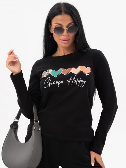 Лонгслив Счастье женский черный - София фото 6