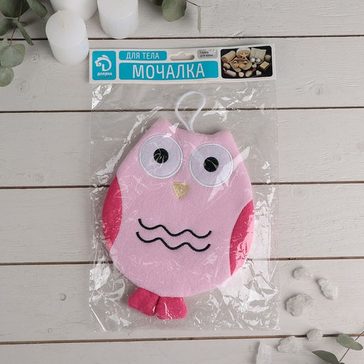 Мочалка варежка детская Доляна «Совушка», для купания, 20 см, цвет МИКС
