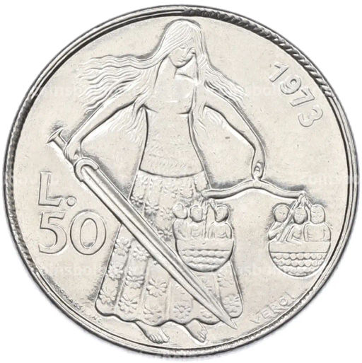 Монета 50 лир 1973 года Сан-Марино