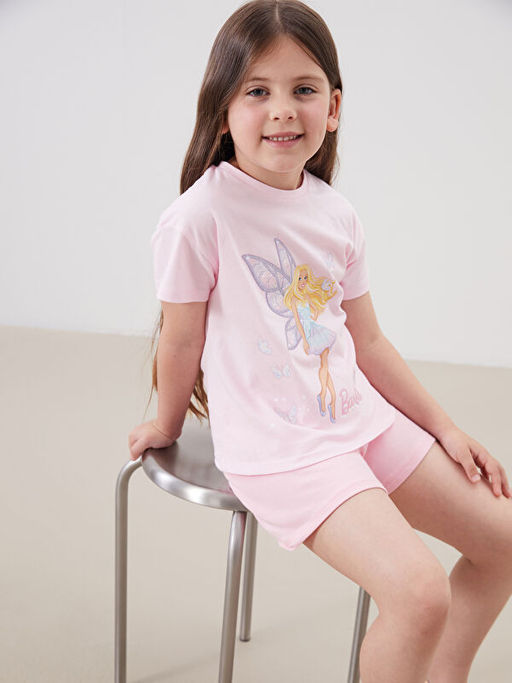 Bisiklet Yaka Barbie Bask?l? K?z ?ocuk Ti??rt