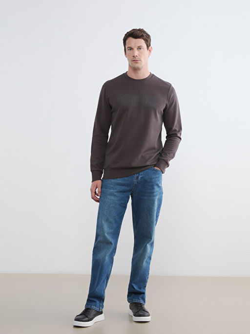 Bisiklet Yaka Bask?l? Erkek Sweatshirt