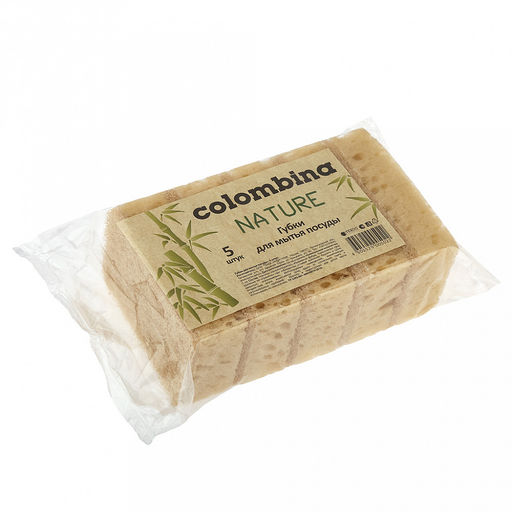 Губка для посуды Colombina Nature 9,5х6х3см, поролон, абразивная фибра, набор 5шт (Россия)