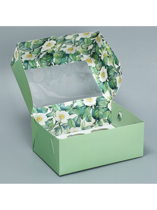 Цена за 5 шт. Коробка для капкейков, кондитерская упаковка двухсторонняя, 6 ячеек «Счастливых моментов», 25 х 17 х 10 см