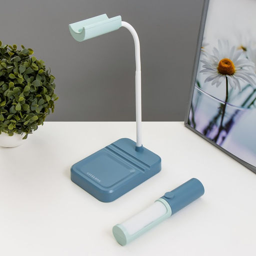 Настольная лампа «Лансер» LED 3.5 Вт USB АКБ сине-лазурный 11×15×45 см RISALUX