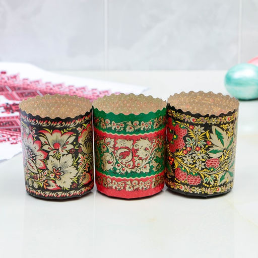 Цена за 17 шт. Форма бумажная для кулича «Хохлома», 70×85 мм, МИКС