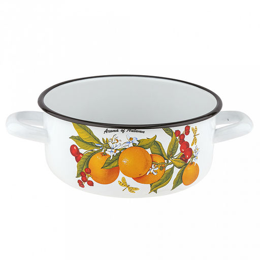 "Фруктовая фантазия" Кастрюля эмалированная 1,45л, форма цилиндрическая, металлическая крышка (Россия)