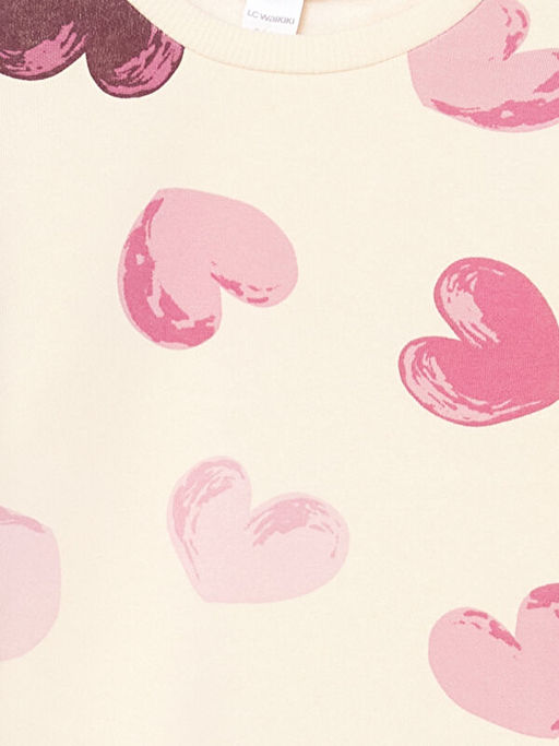 Kalp Bask?l? K?z ?ocuk Sweatshirt ve Tayt Pantolon 2li