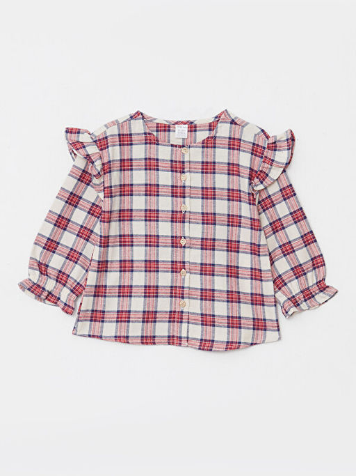 Bisiklet Yaka Uzun Kollu Ekose Desenli K?z Bebek Bluz