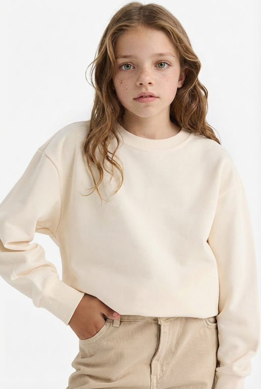 Relax Fit Pamuklu Basic Sweatshirt K_z _ocuk