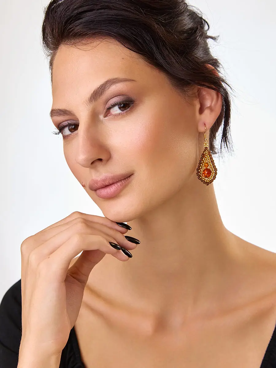 Плетёные серьги-капли в этническом стиле Лукоморье - Амберхолл фото 3