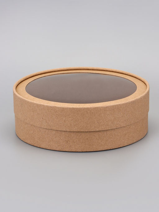 Набор круглых подарочных коробок, завальцованные с окном, крафт, набор 8 шт., 18×6 см