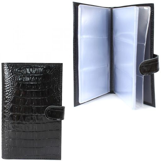 Визитница Croco-В-204 (с хляст, 3х рядная 72 карты) натуральная кожа черный кайман (61) 208517
