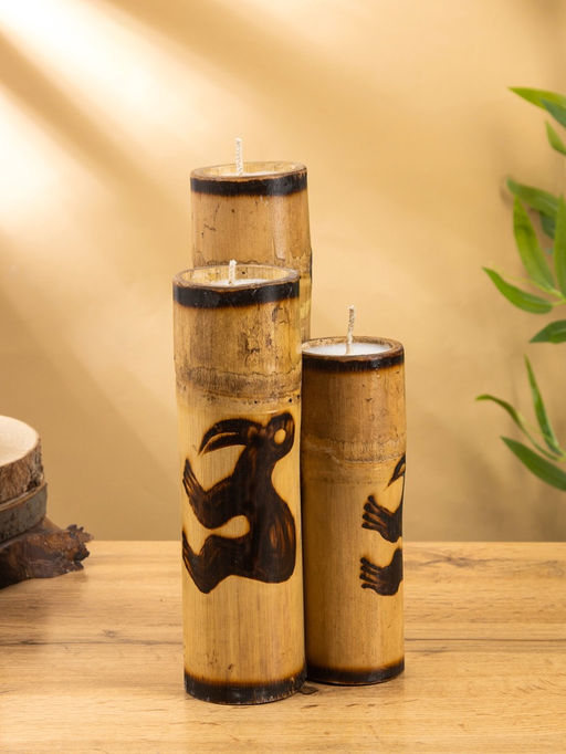 Свеча в бамбуке тройная «Птица», 14×14×30 см, 100 мл, бежевая