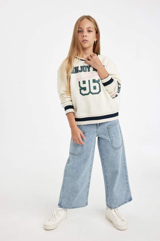 Школьная толстовка с v-образным вырезом и принтом для девочек - Defacto фото 2