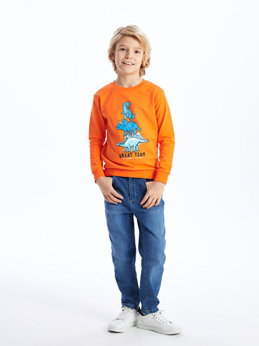 Bisiklet Yaka Bask?l? Uzun Kollu Erkek ?ocuk Sweatshirt - Waikiki фото 3