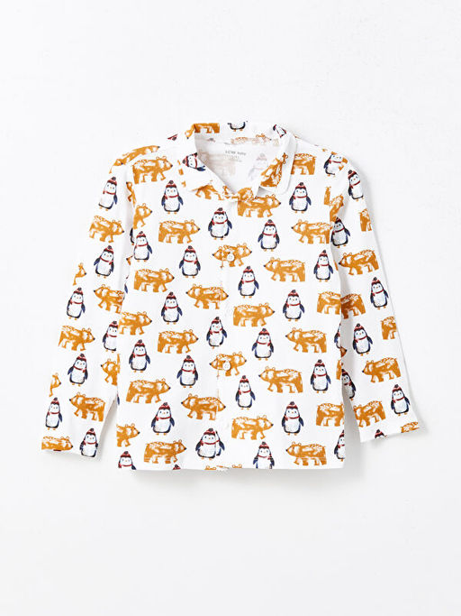 Polo Yaka Bask?l? Erkek ?ocuk Pijama Tak?m?