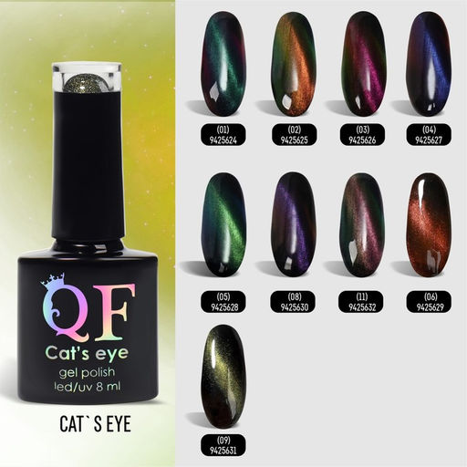 Гель лак для ногтей, CATS EYE, 3-х фазный, 8мл, LED/UV, цвет хамелеон/зеленый (09) - Queen fair фото 6