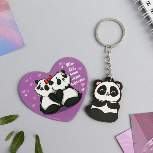 Брелок для ключей и магнит Панды, подарочный набор, 14.5?12 см