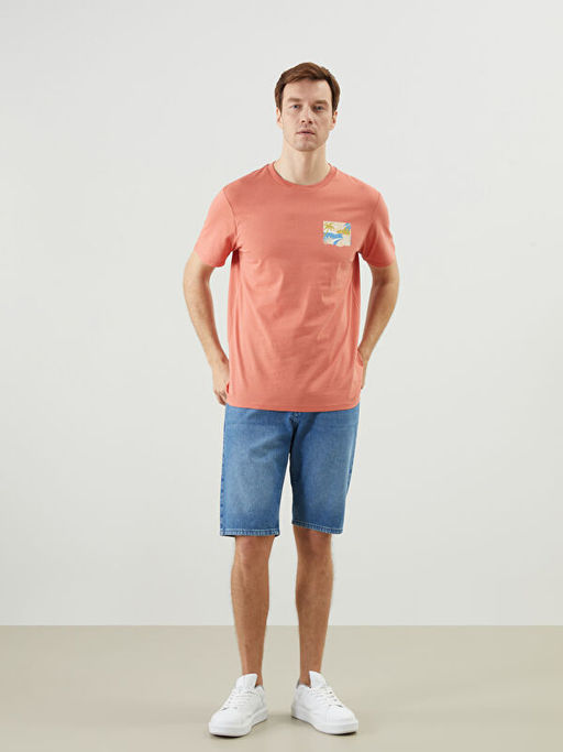 Bisiklet Yaka K?sa Kollu Bask?l? Penye Erkek Ti??rt