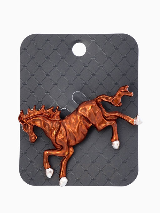 Брошь "Лошадь", конь степной, цвет коричневый в золоте