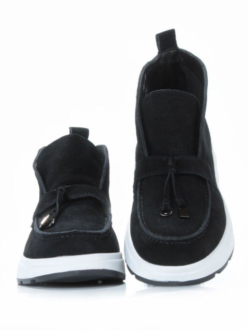 01-5281-5 BLACK Ботинки демисезонные женские (натуральная замша, байка)